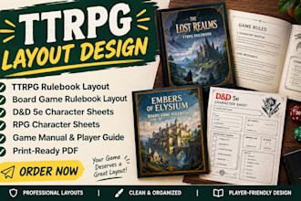 ttrpg layout design board game rulebook layout dnd 5e rpg character sheet