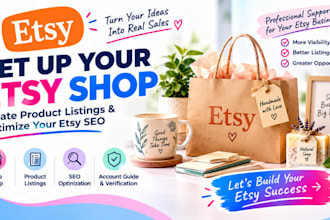set up your etsy shop, create product listings and optimize your etsy SEO