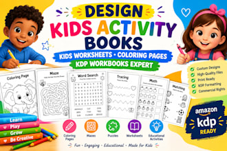 design KDP kids activity book coloring book kids worksheets kindergarten puzzles
