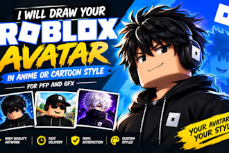 draw your roblox avatar as a custom anime or cartoon pfp, character art or gfx