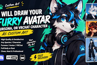 draw your sfw furry avatar fursona, or vrchat character as custom art commission