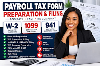 payroll expert for filling 941, w2, 1099 form, for your employees and contractor