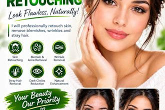 professionally retouch skin, remove blemishes, wrinkles and stray hair
