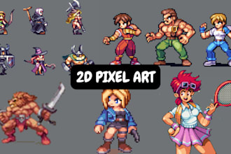 design 2d pixel art game character, 8bit 16bit sprite sheet animation