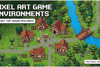 create 8bit 16bit 2d pixel art top down tileset tilemap rpg game scene asset