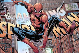 draw dynamic comic book cover art, graphic novel cover, or webtoon banner