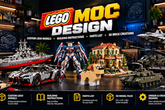 design 3d lego design set, moc, lego technic bike, car, ship,with manuals