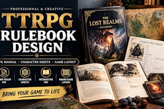 design ttrpg rulebook layout rpg manual board game rulebook player handbook