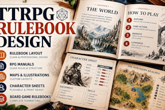 design ttrpg rulebook layout rpg manual board game rulebook player handbook