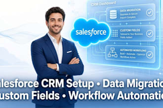 setup salesforce CRM, migrate data, customize fields, automate workflows custom