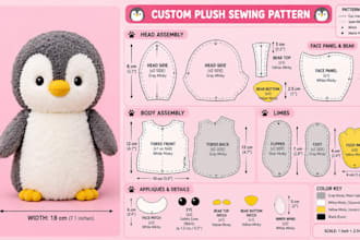 create a custom plush sewing pattern from your character or reference