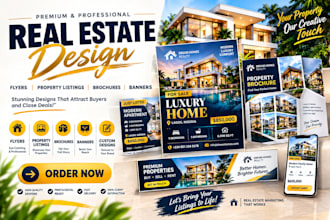design real estate flyers,  property listing graphics brochure and banner