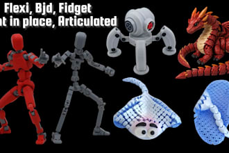 create 3d articulated model, flexi toys, fidgets, bjd model, print in place stl