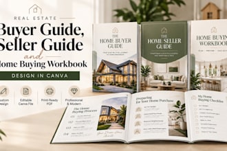 design real estate canva buyer guide, seller guide and home buying workbook