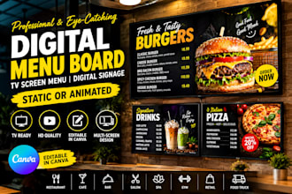 design digital menu board, TV screen menu, digital board and signage