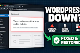 fix wordpress critical error, white screen or 500 error site restored