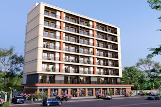 3dmodern commercial apartment,outparcel retail pad,exterior vs park,revit render