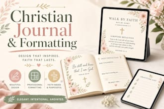 format, copy edit, design christian journal book daily devotion, prayer journal