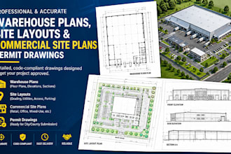 design warehouse plans, site layouts and commercial site plans permit drawings