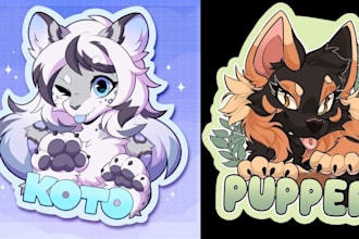 draw furry stickers fursona art, con badge, furry oc pfp furry con badge design