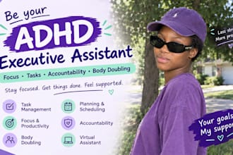 be your adhd executive assistant for focus, tasks, accountability, body doubling