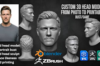 realistic 3d head model from photo, portrait bust, face likeness for 3d printing