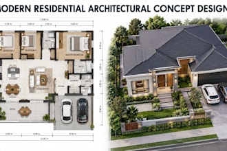 create modern residential architectural designs for villa