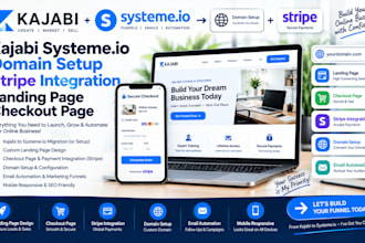 kajabi systeme io domain setup stripe integration landing page checkout page