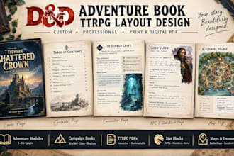 design and format your dnd adventure book or ttrpg pdf, dnd pdf book or campaign