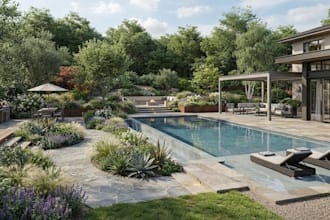 create 3d landscape design for garden backyard patio and front yard