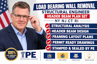 load bearing wall removal structural engineer header beam plan set ny nj ct ri