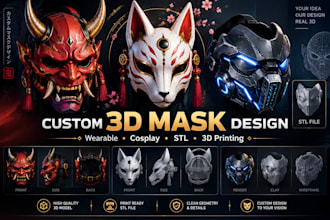 create custom 3d mask, 3d helmet, cosplay model and stl file