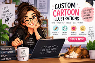 custom cartoon illustration and character