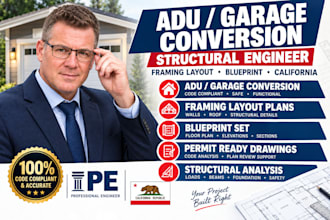 adu garage conversion structural engineer framing layout blueprint california