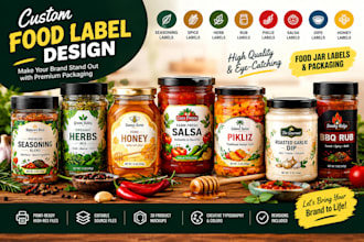 create seasoning, herbs, spice, pikliz, salsa, honey label design food jar label