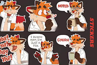 draw cute furry stickers, discord and telegram stickers, animated furry emotes