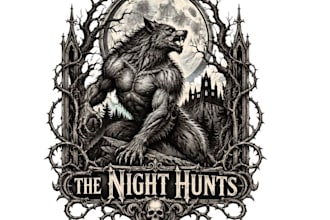 do a gothic werewolf logo with vintage dark halloween artwork