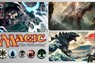 design custom tcg playmat, mtg character playmat, commander, edh, ink art style