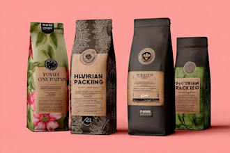 coffee label, coffee packaging design and coffee bag design