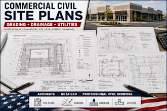 create commercial civil site plans grading drainage and utility drawings