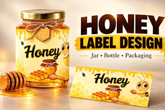 design premium honey jar label, organic honey packaging and bottle label artwork
