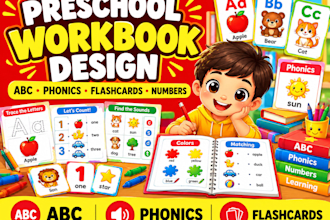 design preschool workbooks, phonics, alphabet, flashcards and learning art