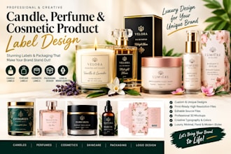 do candle label design, logo, perfume cosmetic product label design