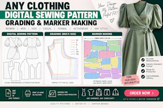 make any clothing digital sewing pattern, grading and marker making