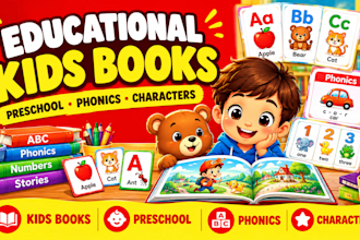 illustrate educational kids books, preschool stories, phonics and characters