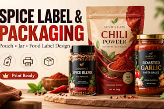 design spice label, seasoning pouch, food jar label and packaging design