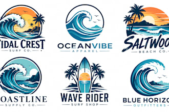 design a professional, ocean, beach, surfing, water, or coastal wave logo