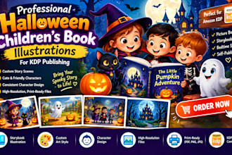 illustrate halloween childrens book illustrations for KDP publishing