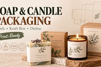 design handmade soap and candle packaging, labels, kraft box design and dielines