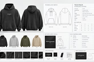 design hoodie tech pack, oversized hoodie and streetwear apparel for brands